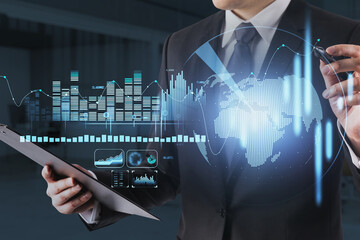 Poster - Financial line graph showing increase of price in stock market,
