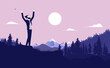 Male freedom - Man standing outdoors in landscape with raised hands celebrating being free. Independent and self sufficient concept. Vector illustration