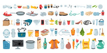 Set Of Various Garbage For Concept Design. Vector Illustration Design. Trash Sorting Collection.