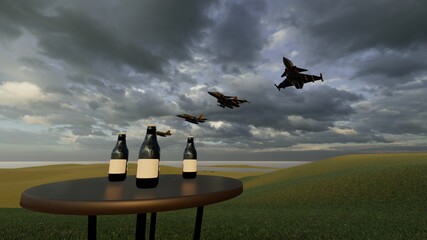 Poster - beer bottle and fighter jet