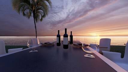 Sticker - wine bottle with white label on table