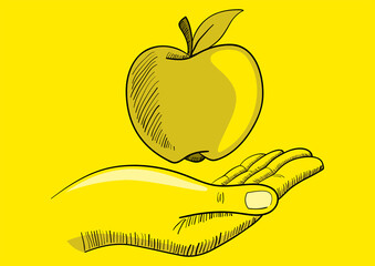Wall Mural - illustration of a hand with an apple