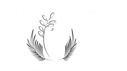 Wall Mural - Self drawing animation of growing grass, plants and flower. Line art. Luma matte, alpha channel mask.