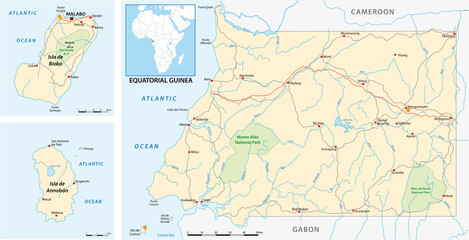 Wall Mural - vector road and national park map of equatorial guinea 