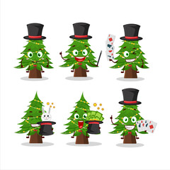 Poster - A christmas tree Magician cartoon character perform on a stage