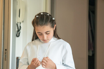 Poster - happy young girl dressed as first communion.