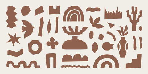 Poster - Inspired Matisse  set  with brown cutting  organic shapes and objects. Modern creative minimal design. Vector illustration