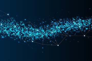 Poster - Abstract blue background of golden points and lines. Network or connection concept. Abstract technology science background