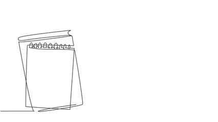 Poster - animated self drawing of single continuous line draw notebook or notepad with a pencil above work de