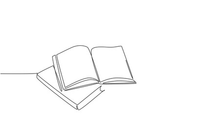 Poster - animated self drawing of single continuous line draw hand gesture writing on an open book beside a c