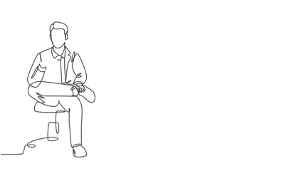 Poster - self drawing animation of one single line draw male manager touch smartphone screen during sitting r