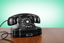 Vintage Phones - Black A Retro Telephone Green Background