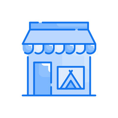 Camping Store vector blue colours icon style illustration. EPS 10 file