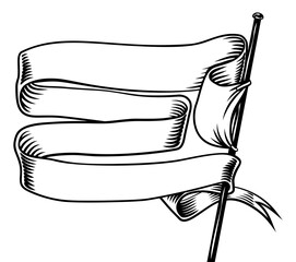 Wall Mural - banner flag scroll ribbon vintage woodcut etching