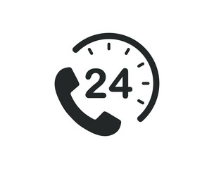 24/7 Service open 24 h hours a day and 7 days a week icon. Shop support logo symbol sign button. Vector illustrator image. Isolated on white background.