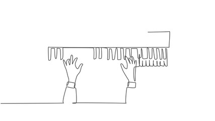 Poster - Animated self drawing of continuous line draw young pianist playing keyboard of grand piano on music concert orchestra, top view. Musician artist performance concept. Full length one line animation.