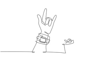 Poster - Animated self drawing of single continuous line draw rocker showing hand gesture of rock music. Musician artist performance concept. Full length one line animation illustration.