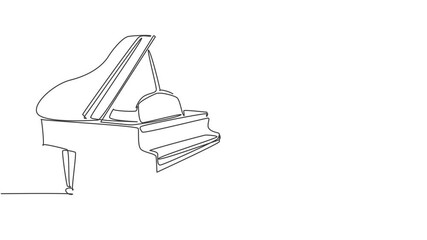 Poster - animated self drawing of one continuous line draw luxury wooden grand piano. classical music instrum