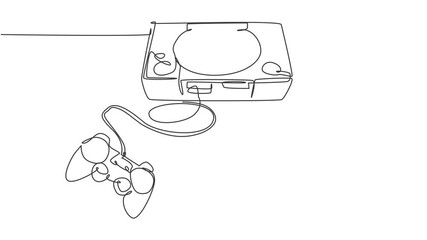 Poster - Animated self drawing of one continuous line draw retro old classic arcade video game player with joystick. Vintage console game item concept. Full length single line animation illustration.