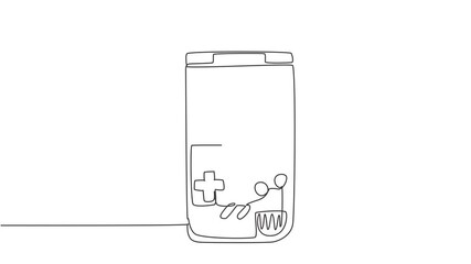 Fototapete - Animated self drawing of single continuous line draw portable arcade video game watch. Vintage console game item concept. Full length one line animation illustration.