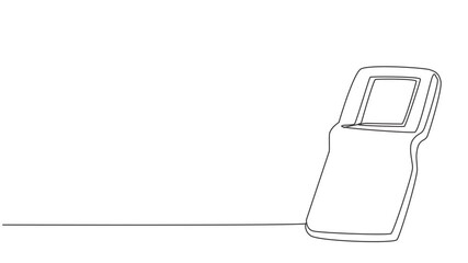 Poster - Self drawing animation of one single line draw retro old classic portable tetris game. Vintage game watch item concept continuous line draw. Full length animated illustration.
