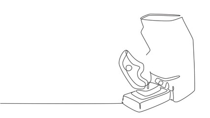 Poster - Animated self drawing of single continuous line draw retro old classic wheel car racing video game machine. Vintage arcade game item concept. Full length one line animation illustration.