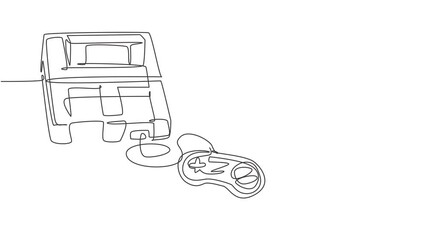 Poster - Animated self drawing of one continuous line draw retro old classic arcade video game player with controller. Vintage console game item concept. Full length single line animation illustration.