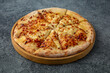 © Екатерина - Khachapuri with cheese and egg Ready menu for the restaurant. Neutral gray blue textured background.