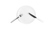 © jul_photolover - Sign language with cutlery. A plate with cutlery isolated on a white background. Plate, knife, fork on a white background.