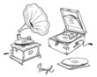 line drawing of vintage classic and potrable gramophone vector illustration