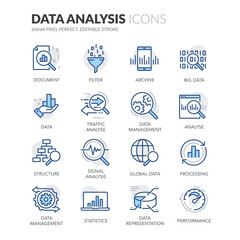 Simple Set of Data Analysis Related Vector Line Icons.  Contains such Icons as Big Data, Processing, Performance and more. Editable Stroke. 64x64 Pixel Perfect.