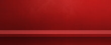 Empty Shelf On A Red Wall. Background Template. Horizontal Banner