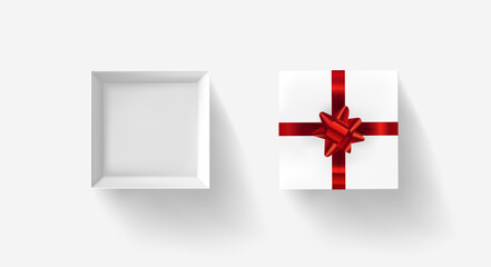 Poster - White gift box opened and closed isolated on white background. 3D style vector illustration