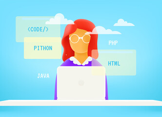 Aufkleber - Web developer working via internet. 3d style cute illustration