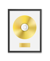 Poster - Golden CD with label in frame on wall