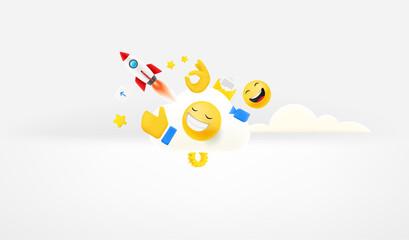 Aufkleber - Social media concept with web icons. Cute 3d style vector illustration