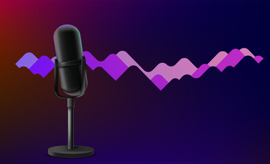 Poster - Modern microphone with abstract vawes. Vector banner