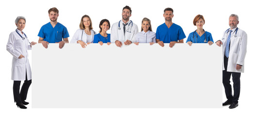 Wall Mural - Medical team holding blank billboard