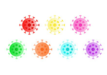 Coronavirus, Covid-19 Symbol Graphic On A White Background, Red Yellow Pink Green Orange Blue Violet Color