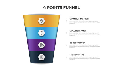 Poster - funnel chart with 4 points, infographic element template vector, can be used for marketing, sales, process flow