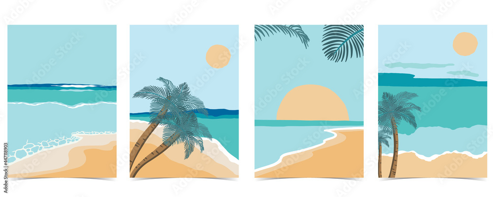 Beach postcard with sun,sea and sky in the daytime - obrazy, fototapety, plakaty 