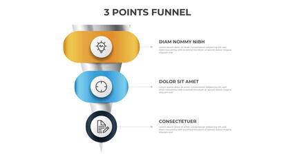Poster - funnel infographic with 3 points, diagram, chart, layout template, can be used for digital marketing, sales, process