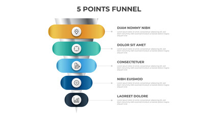 Poster - funnel infographic with 5 points, diagram, chart, layout template, can be used for digital marketing, sales, process