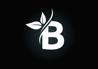 Initial B monogram alphabet with two leaves. Green, eco-friendly logo concept. Modern vector logo for ecological business and company identity