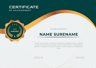 Wall Mural - elegant green and gold certificate of achievement template for award, business, and education 