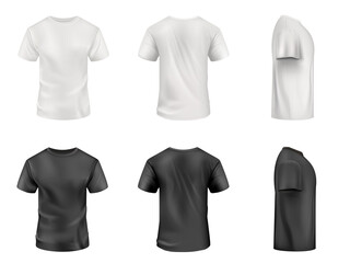 Black and white t-shirt set on white background. Vector mockup.