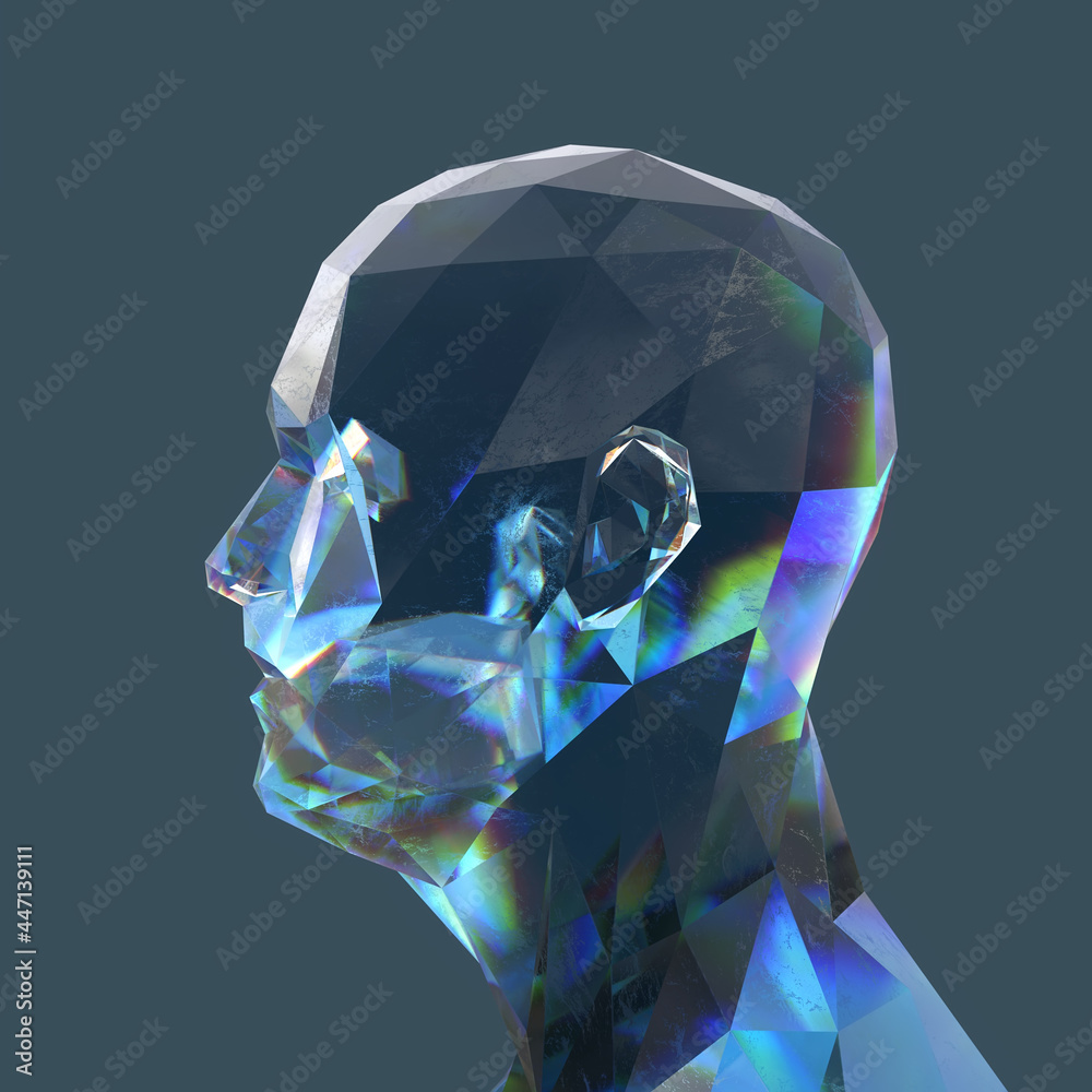 artificial glass human head  - obrazy, fototapety, plakaty 
