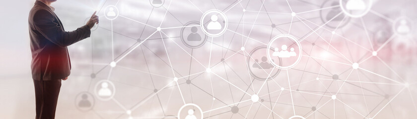Wall Mural - background conceptual image with social connection lines on panoramic fone