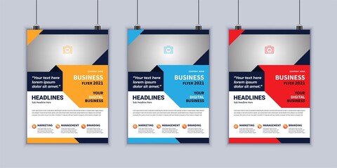 Business conference leaflet brochure flyer template design set. Corporate flyer template A4 size. Poster design vector template