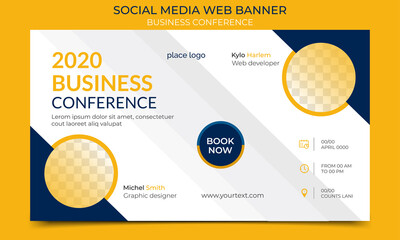 Business webinar Conference Concept Banner Template or social media horizontal banner post design. Live conference banner design template.